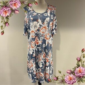 Floral short sleeves cold‎ shoulder stretchy mini Dress